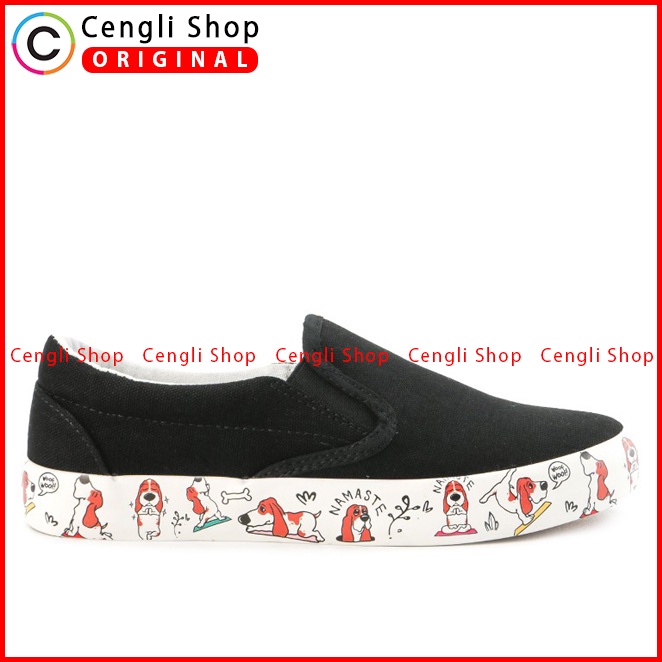 SEPATU SLIP ON WANITA HUSH PUPPIES ORIGINAL CASUAL BRANDED BLACK HW18