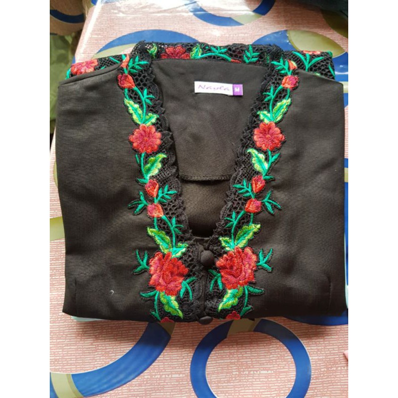 Kebaya Encim Bordir Kombinasi/Kebaya Encim Jumbo/Encim LD 120/kebaya tradisional/kebaya kartini-Hitam