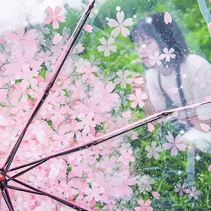 Payung UV Payung Lipat Bening Cherry Blossom Payung Transparan Korea