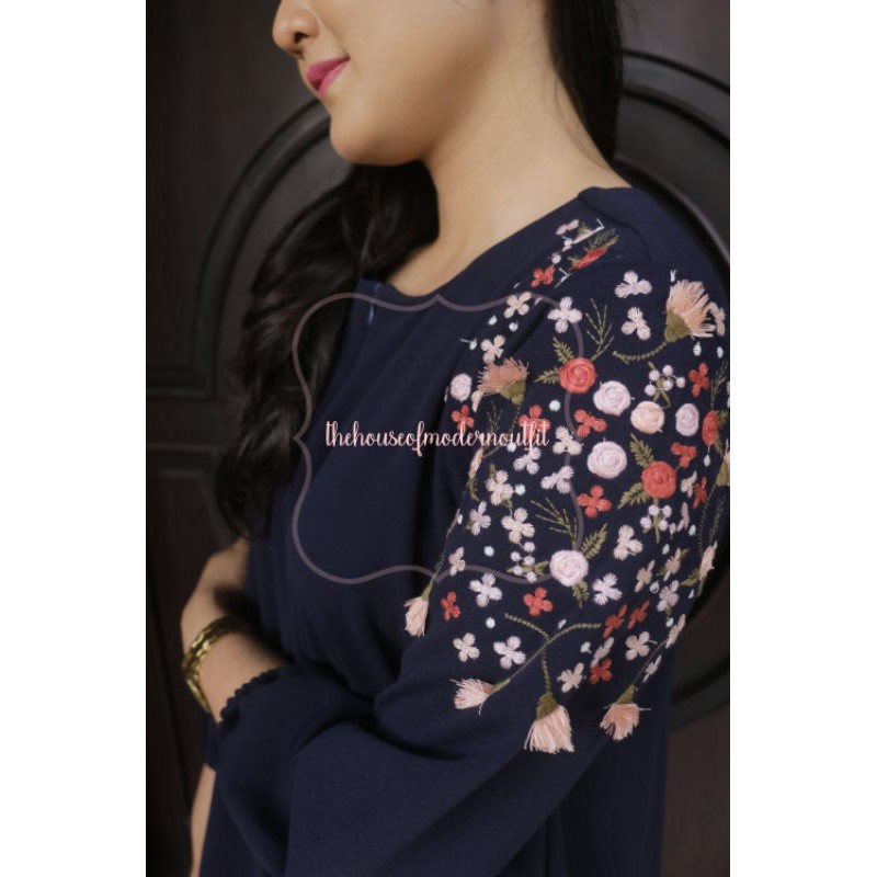 Blouse Biru Lilac Bunga