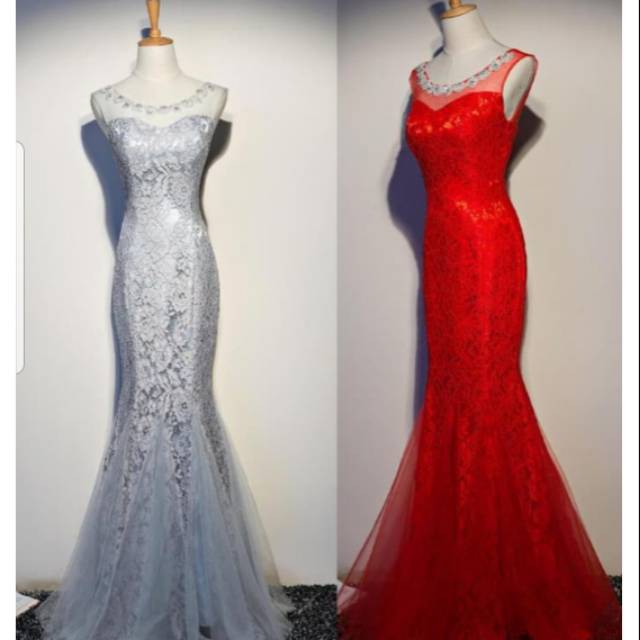 Gaun pesta merah silver memaid /party dress gown