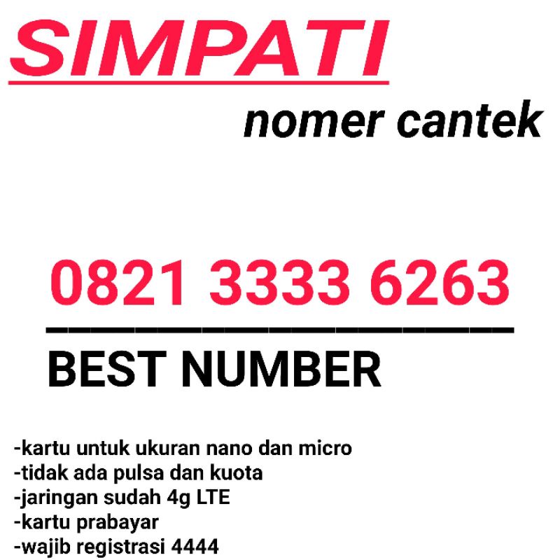 KARTU PERDANA NOMOR CANTIK SIMPATI TELKOMSEL 4G 3333 6263