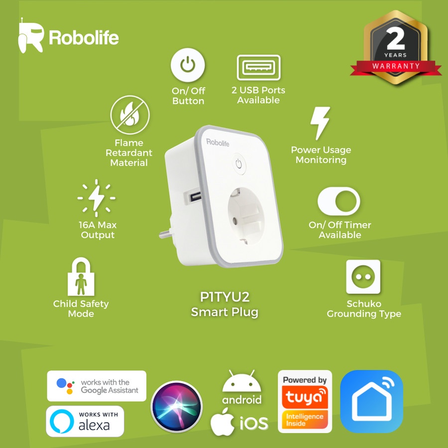 Robolife Smart Plug P1TYU2 + Monitor Listrik (1 Colokan)