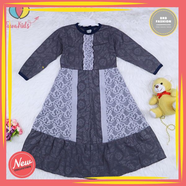 Gamis Hilya Anak Usia 5-6 Tahun  - Dres Muslimah Dress Cewek Brokat