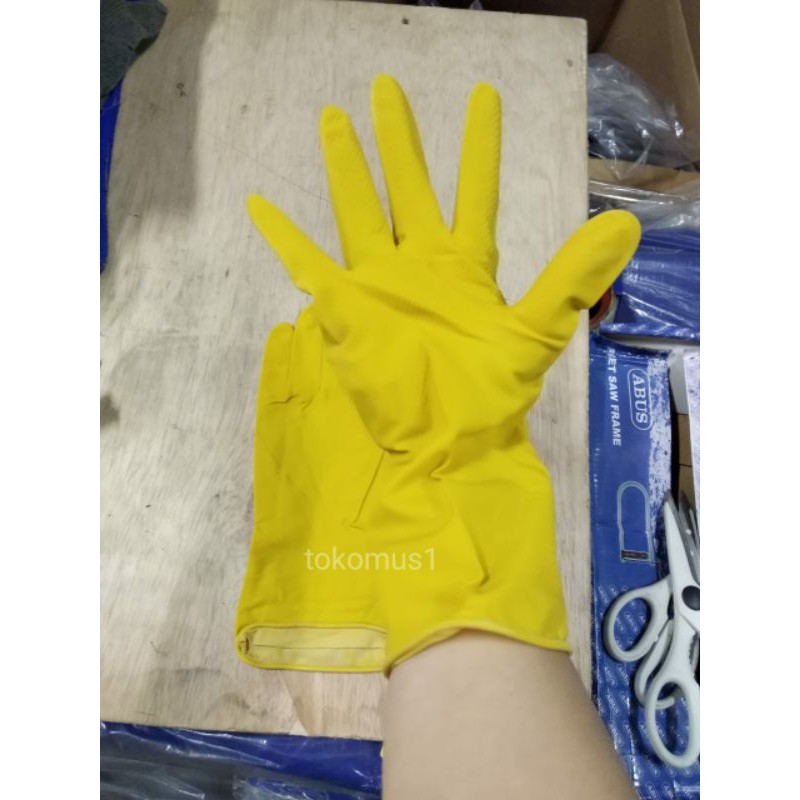 SARUNG TANGAN KARET GLOVE LATEX SAFETY HAND WORK STERILL ANTI SLIP-KUNING