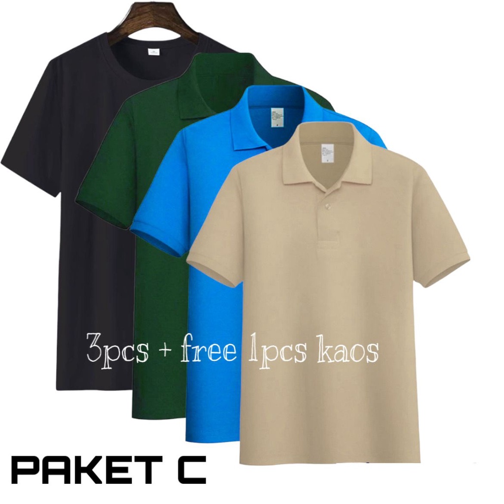 Noveli wear - [1Paket 3pcs 110rb+free 1 pcs kaos polos hitam ] | Kaos kerah pria polo shirt lengan pendek M L XL XXL