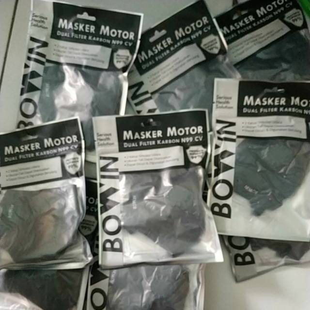 Masker BOWIN N99 CV SOLID BLACK dual filter karbon masker motor anti polusi udara dan debu