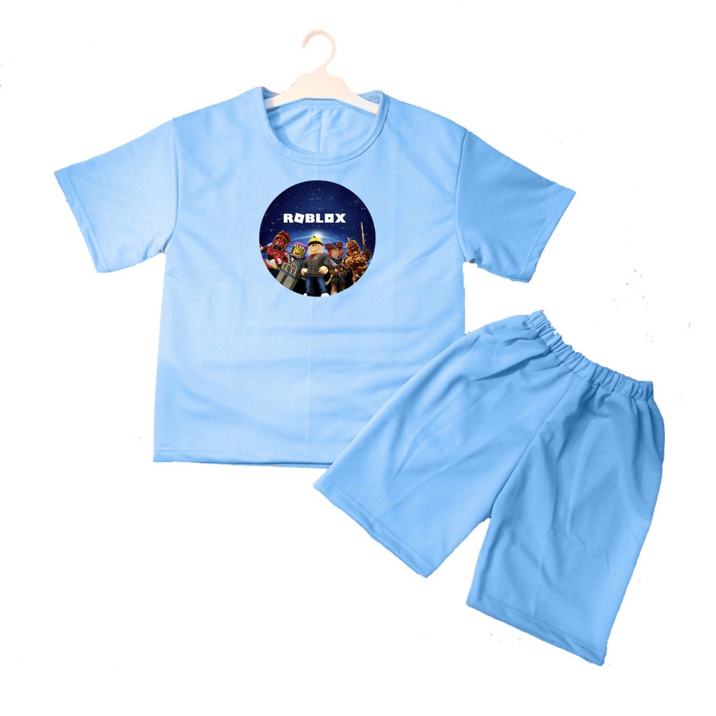 Setelan Kaos Anak Roblok Game Oblong Pendek + Celana/Kaos Anak