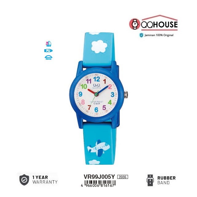 Q&Q QNQ QQ VR99 VR99J VR99J005 VR99J005Y ANALOG KIDS WATCH RUBBER BAND JAM TANGAN ANAK TALI KARET