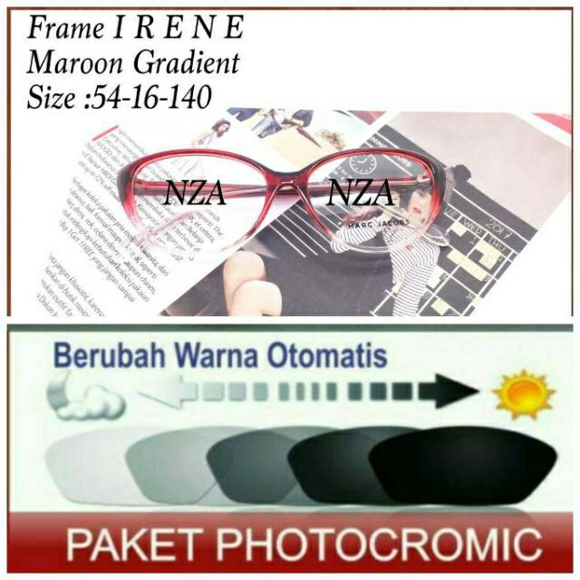 Paket Hemat : Frame Kacamata Wanita Trendy &amp; Elegant Free Lensa Otomatis / Berubah Warna