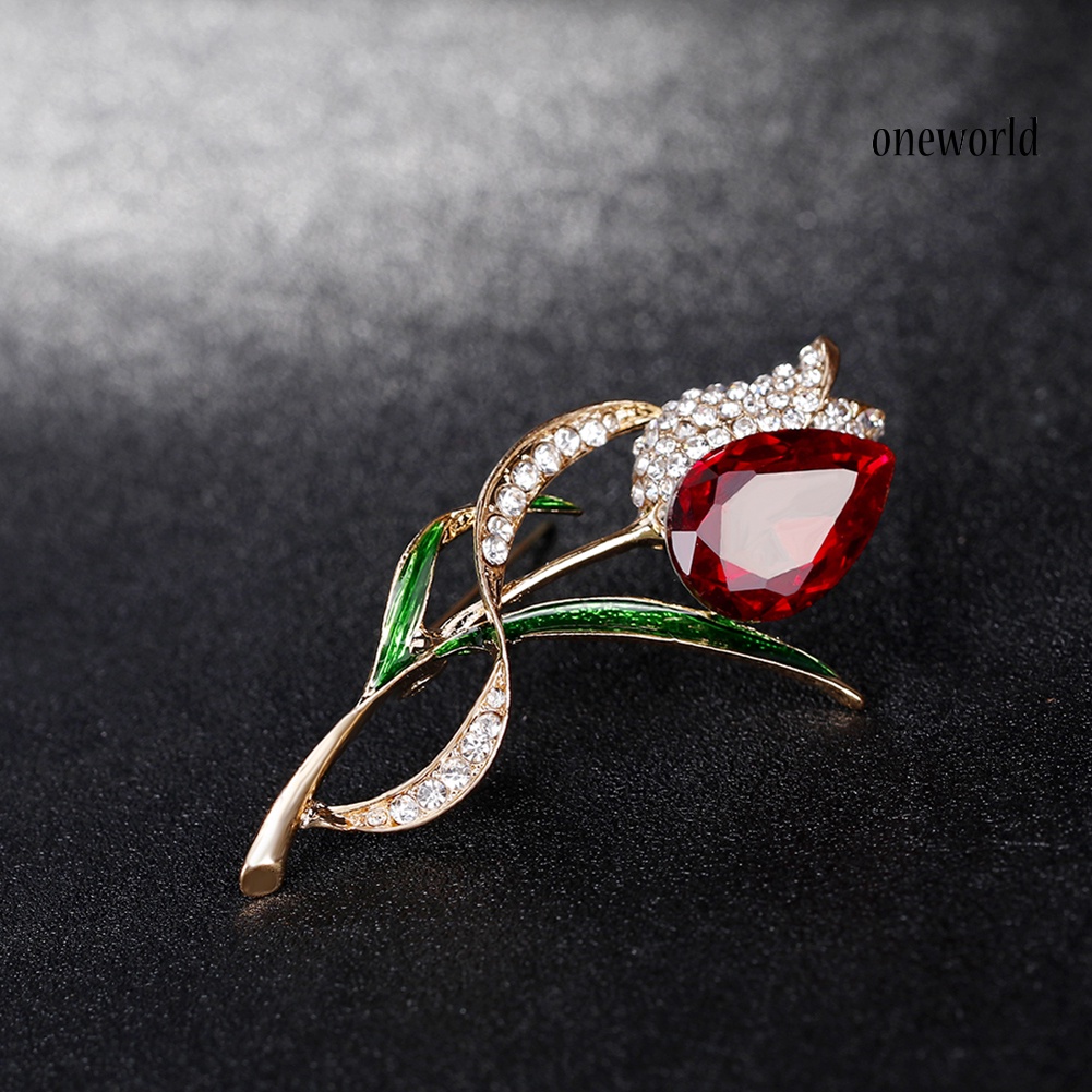 OW@ Lady Elegant Tulip Flower Multicolor Rhinestone Brooch Pin Evening Party Jewelry