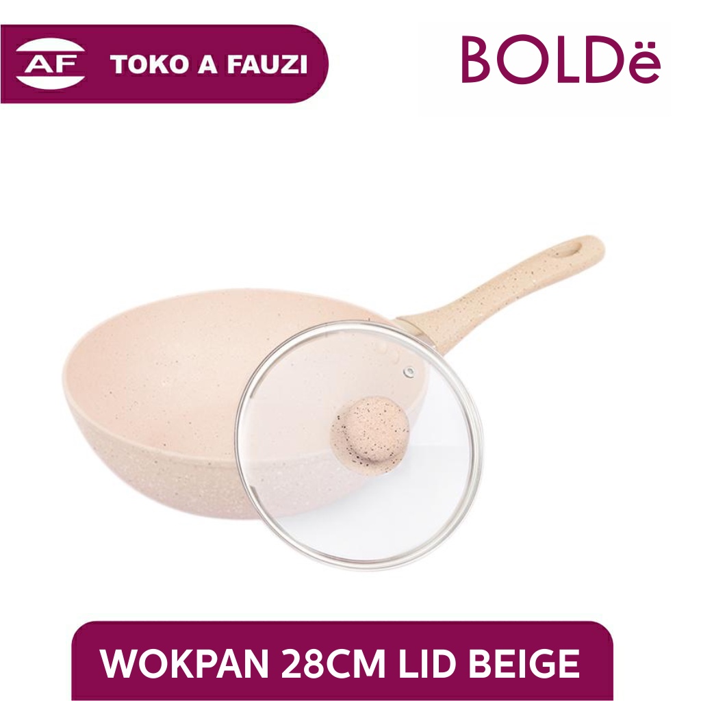 BOLDE WOK WITH GLASS LID BEIGE GRANITE SERIES 28CM