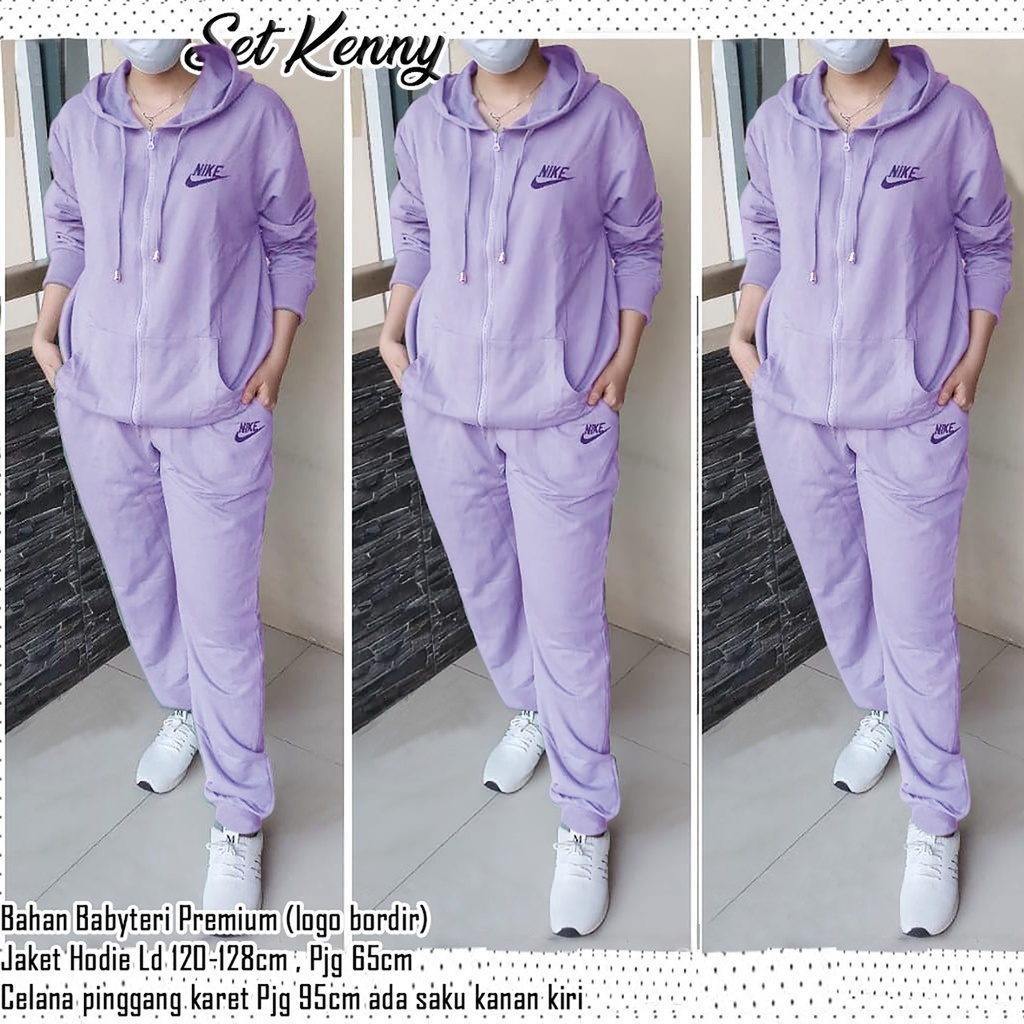 COD - SETELAN WANITA KENNY TRAINING JUMBO / ONE SET JAKET / SETELAN WANITA SENAM / SET OLAHRAGA-LILAC