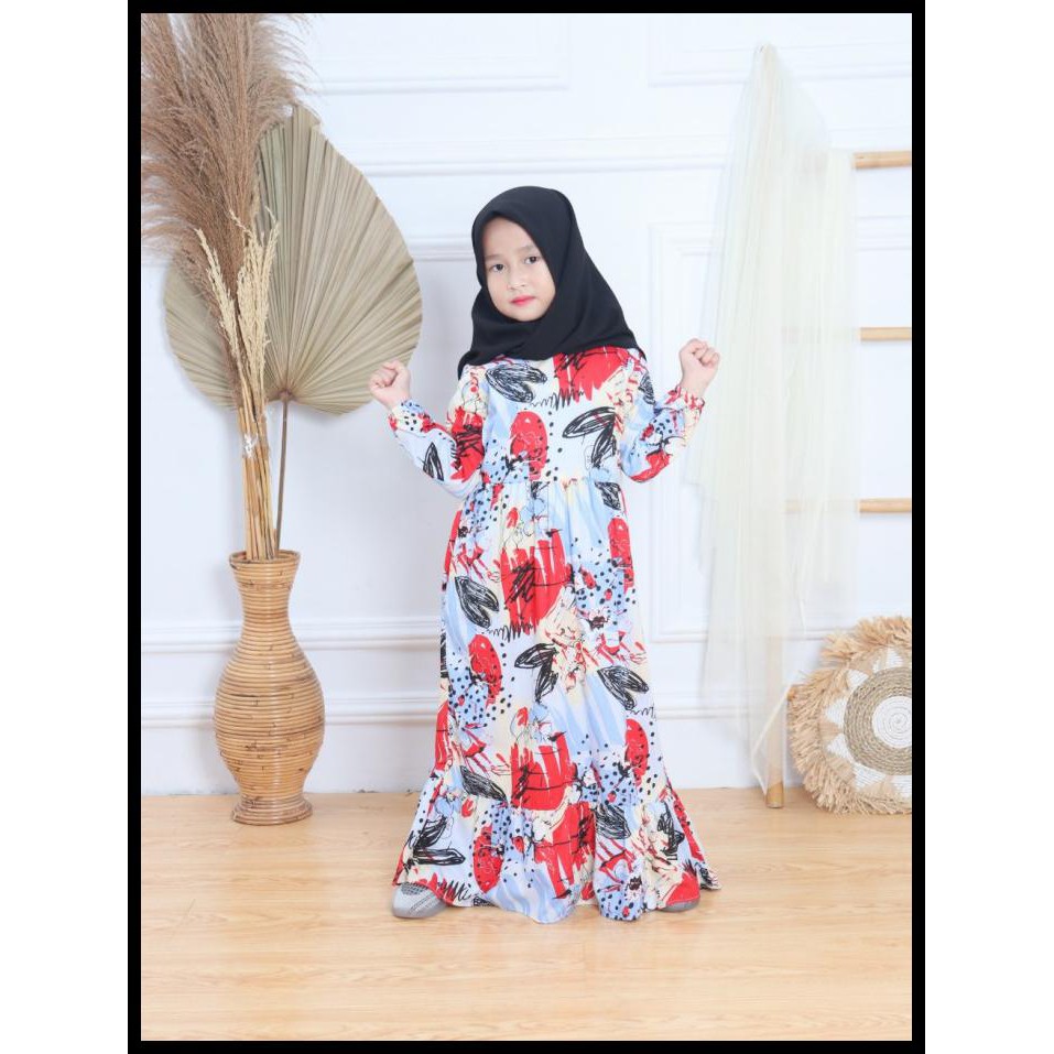 Gamis Rayon Anak / Gamis Anak / Gamis Anak Motif / Nayla Merah - 6