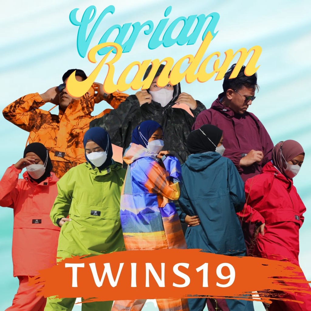 Jas Hujan TWINS19 Saku Kangguru Pria Wanita Dewasa Anti Air Bahan Taslan Import Raincoat VARIAN RANDOM SALE STOCK