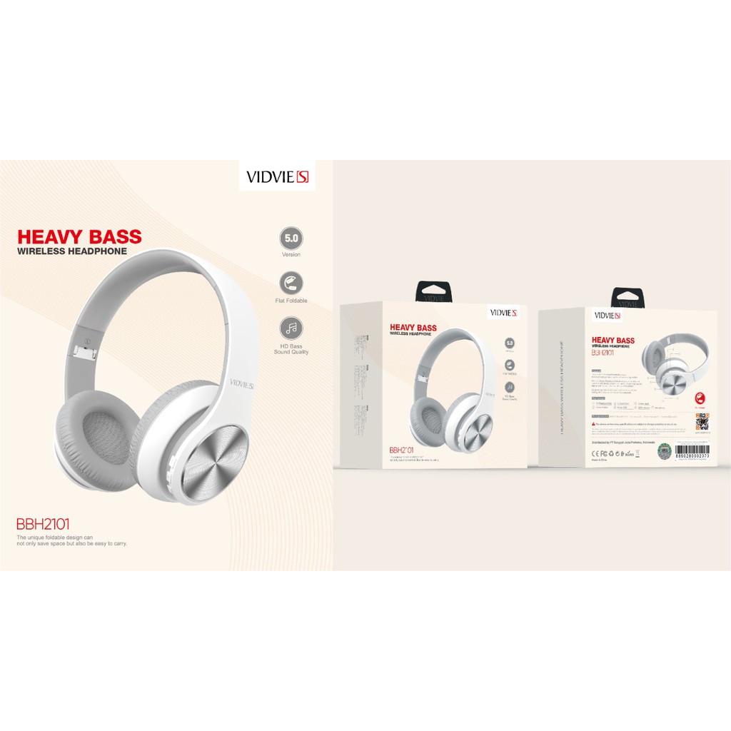 Headset vidvie s bluetooth 5.0 wired foldable bass with mic bbh-2101 bbh2101 - headphone wireless