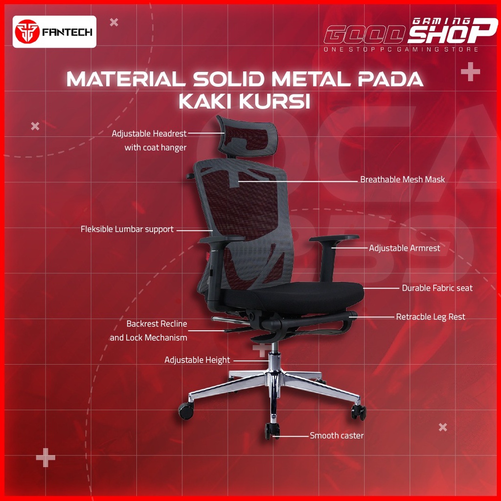 Fantech OCA259 Kursi Kantor Kerja Jaring Premium Office Chair