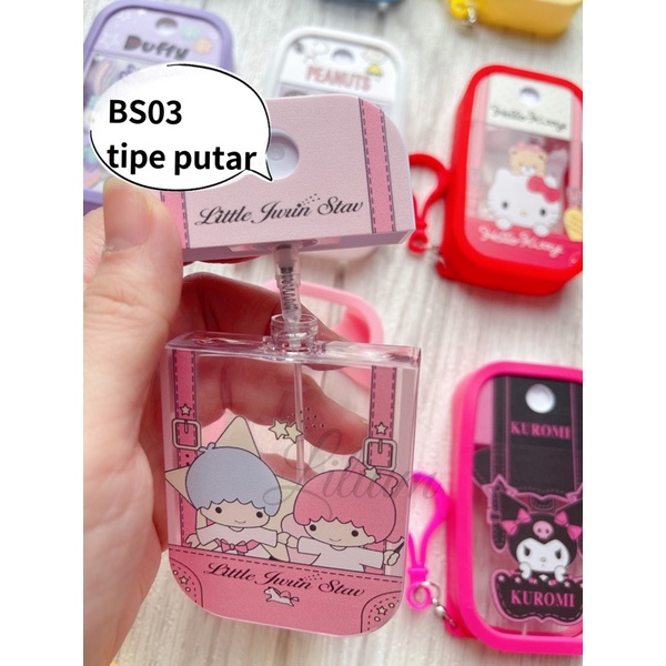 Botol spray sanitizer karakter melody pompurin kitty cinamoroll doraemon twinstar BS03 rotary putar BS05 stick pocket size