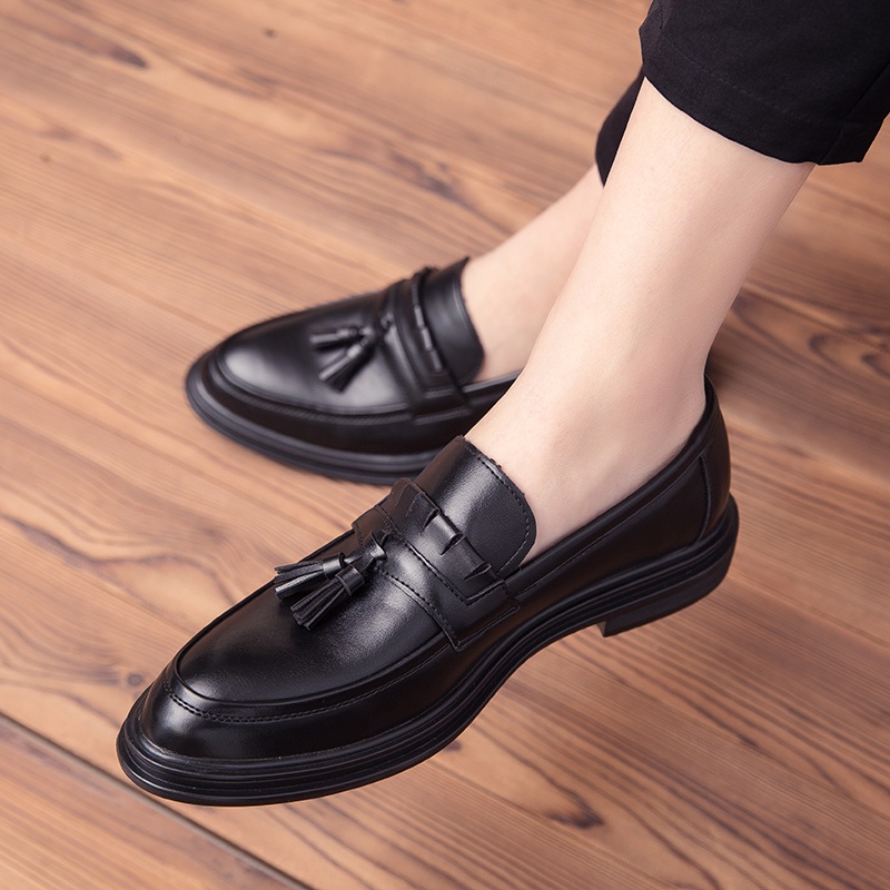 British Klasik Sepatu Pria Tassel Loafer Sepatu Pantofel Santai Formal Kerja Kulit Sapi Asli Pesta Kantor Hitam 172