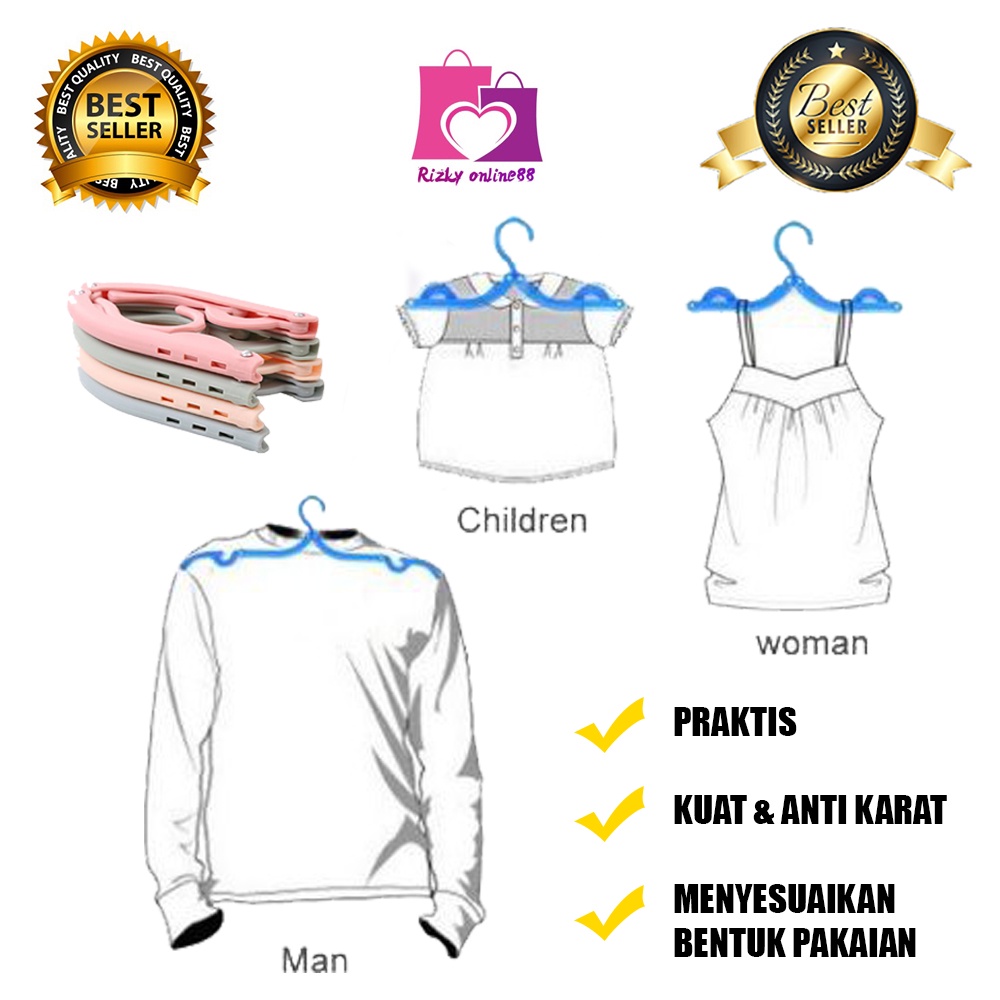 rizkyonline88 gantungan baju lipat multifungsi / gantungan baju portable / hanger baju U76