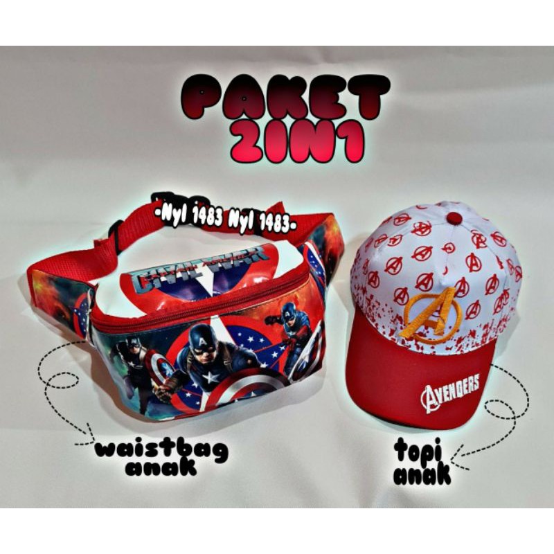 TAS SLEMPANG ANAK/WAISTBAG ANAK LAKI-LAKI FREE TOPI