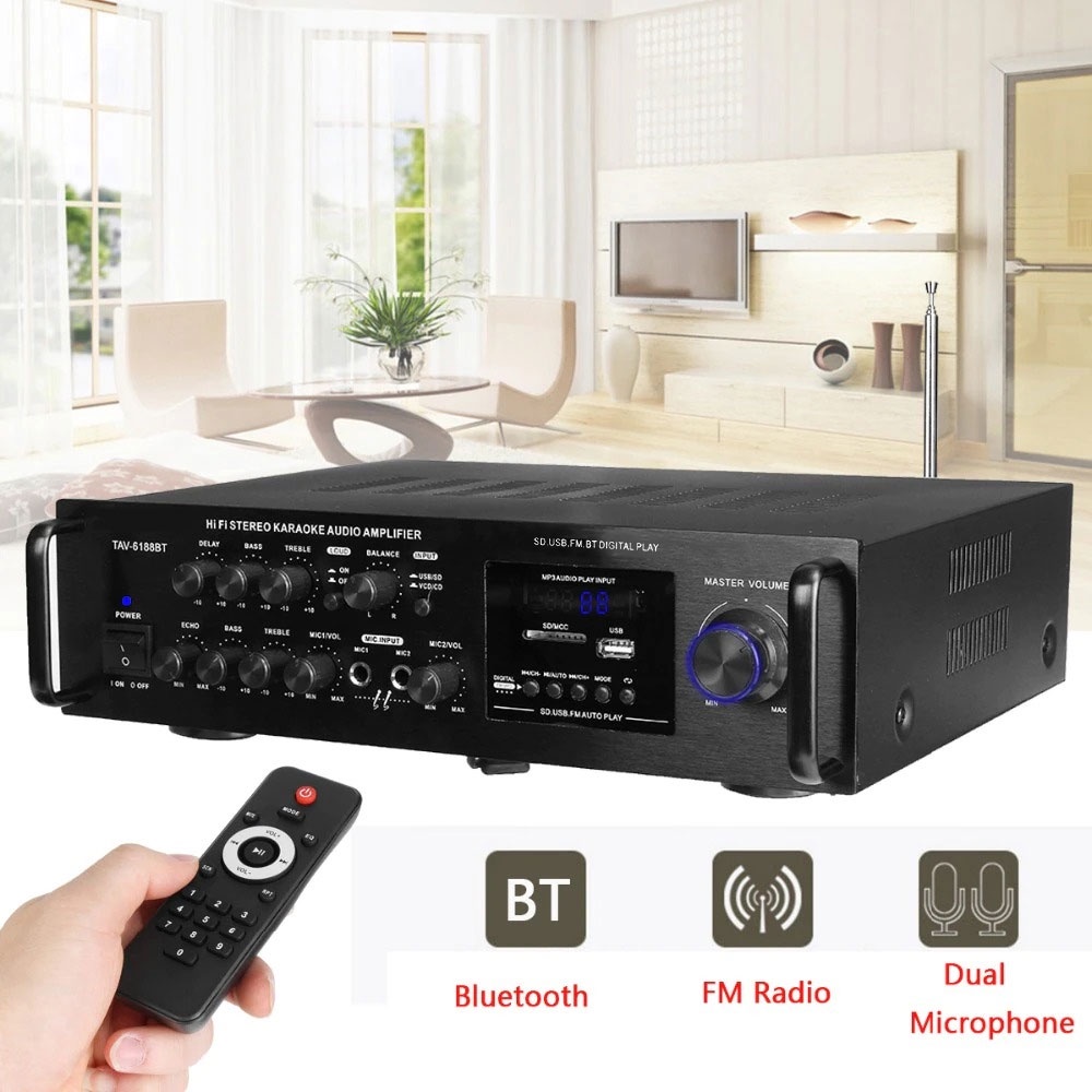 Amplifier Sunbuck Bluetooth EQ Audio Ampalifier Karaoke Home Theater FM Radio 2000W - TAV-6188