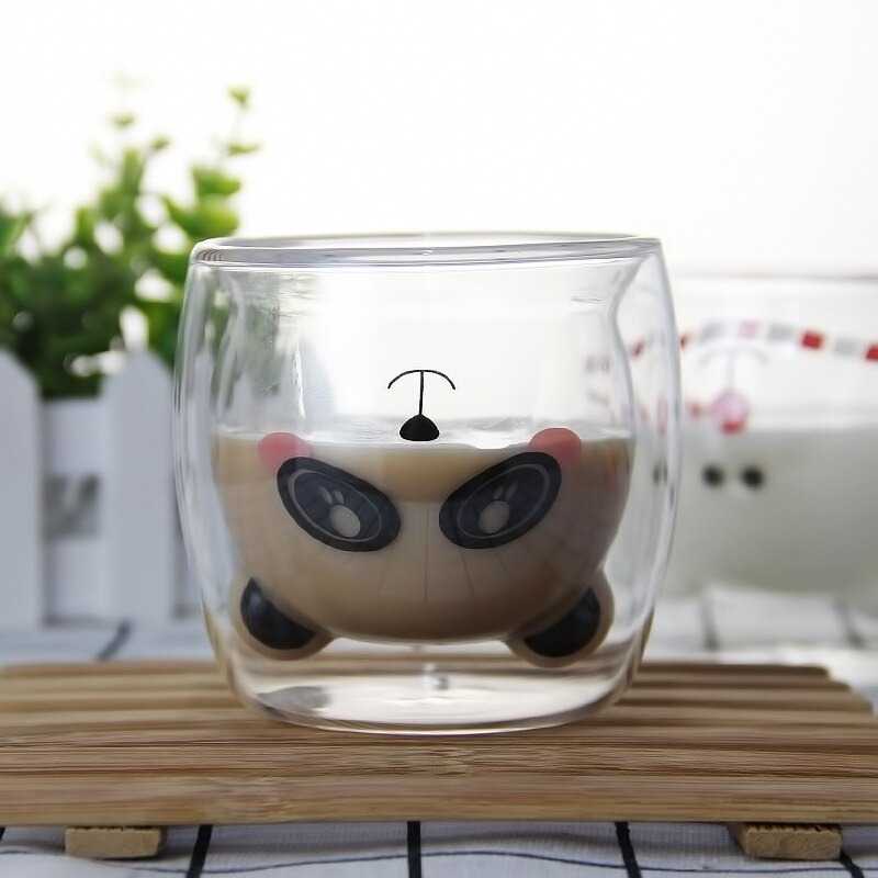 LETUZI Cangkir Kopi Anti Panas Double-Wall Glass Cute Animal 250ml