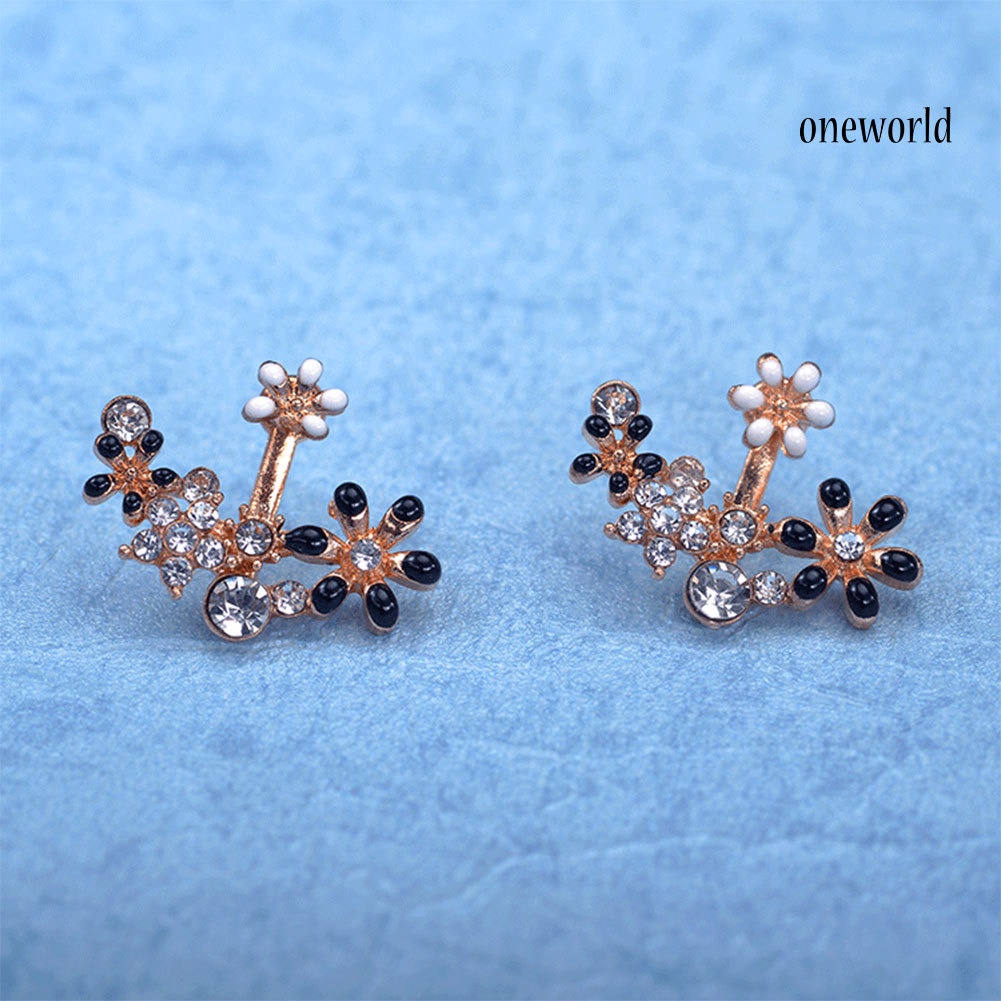 OW@ Multicolor Elegant Women Rhinestone Inlaid Flower Earrings Party Banquet Jewelry