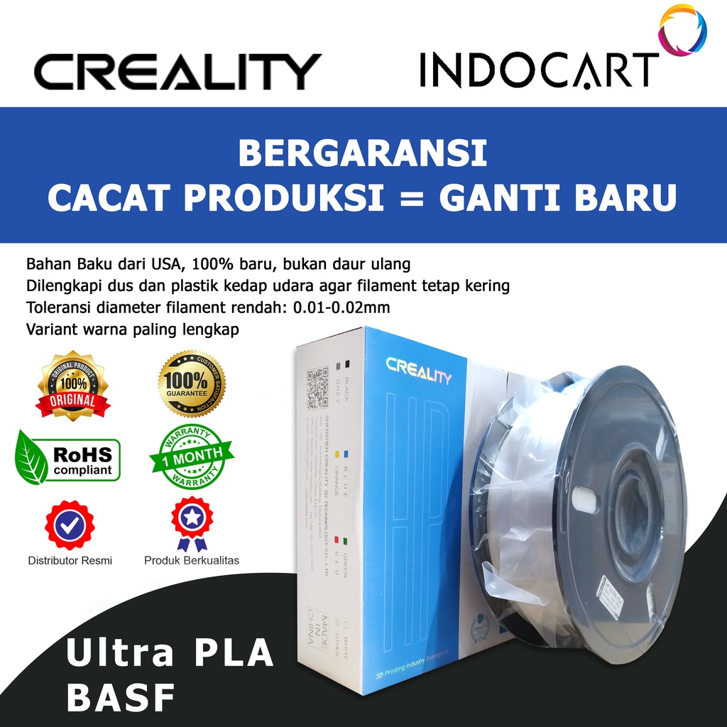 INDOCART Tinta Filamen 3D Printer Filament CREALITY Ultra PLA-BASF