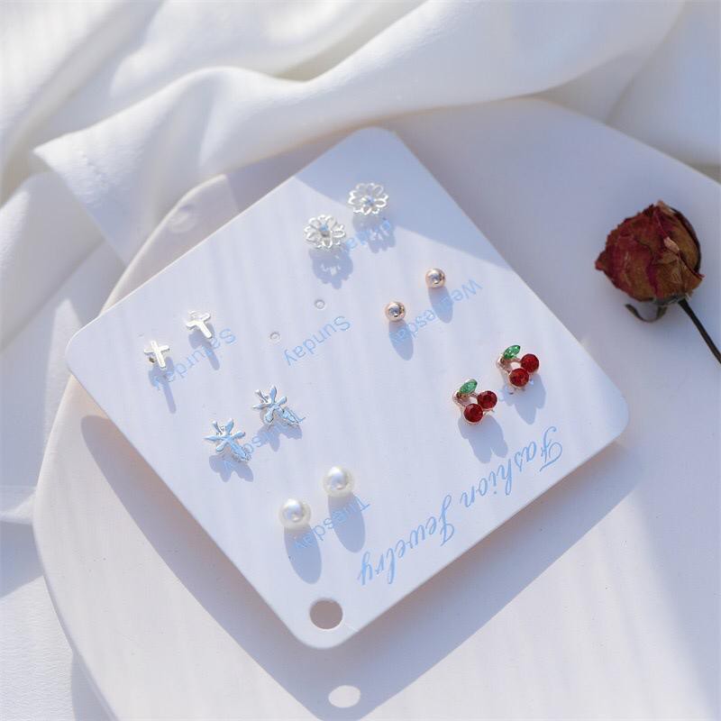 ⭐ JKTMART ⭐Anting Aksesoris Fashion Mutiara Earrings Wanita 6 Pasang Tusuk Simple COD A022-2