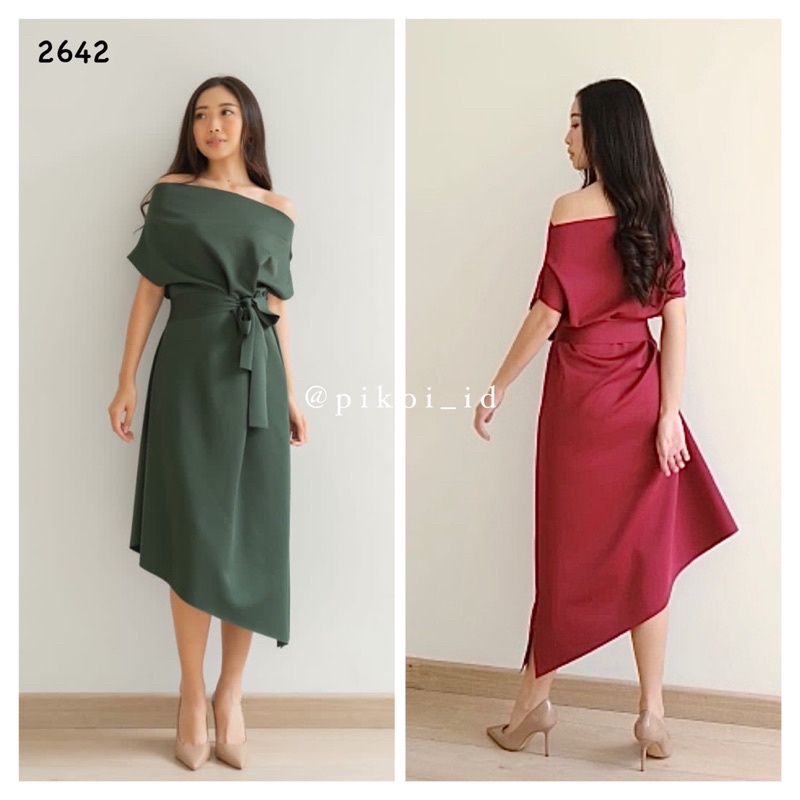 Sabrina dress scuba merah hijau imlek cny / dress wanita korea terbaru / gaun sincia imlek / 2642