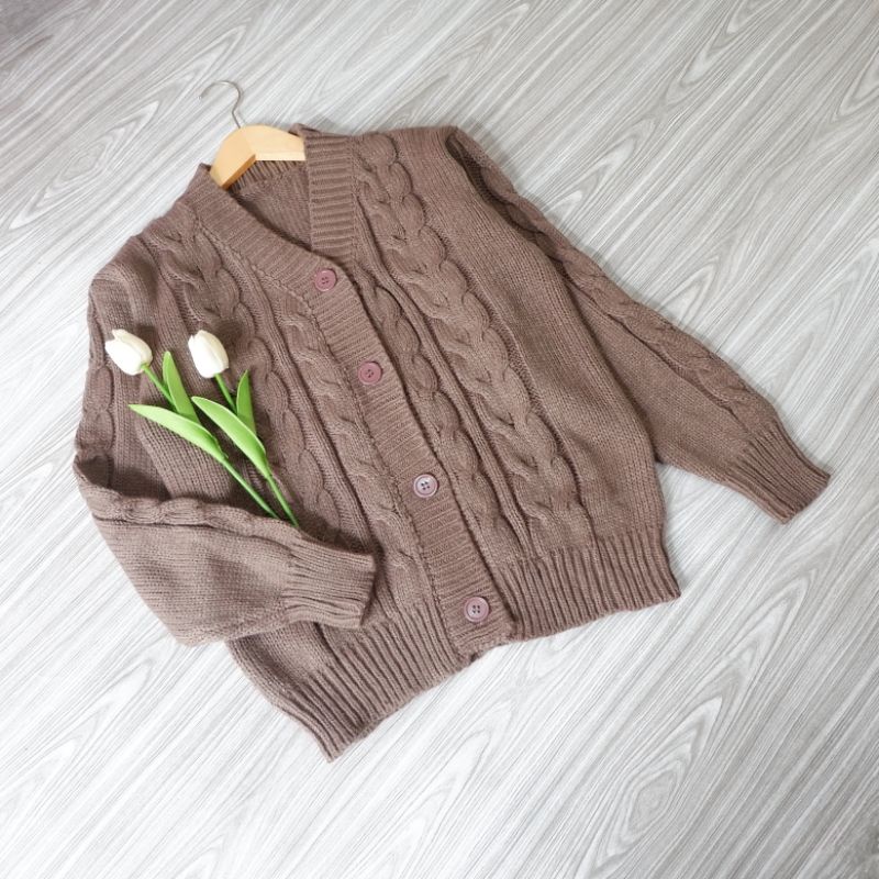 [ BISA COD ] SWEATER AYNA CARDI / ATASAN WANITA LENGAN PANJANG BAHAN RAJUT PREMIUM TEBAL / KARDIGAN KOREAN STYLE MUSIM DINGIN / WARNA MINT BROKEN WHITE MILO BURGUNDY-Burgundy