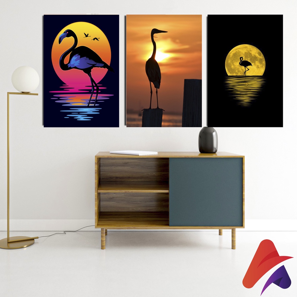 Wall Decor Hiasan Dinding Kamar Dinding Rumah Flamingo Sunset