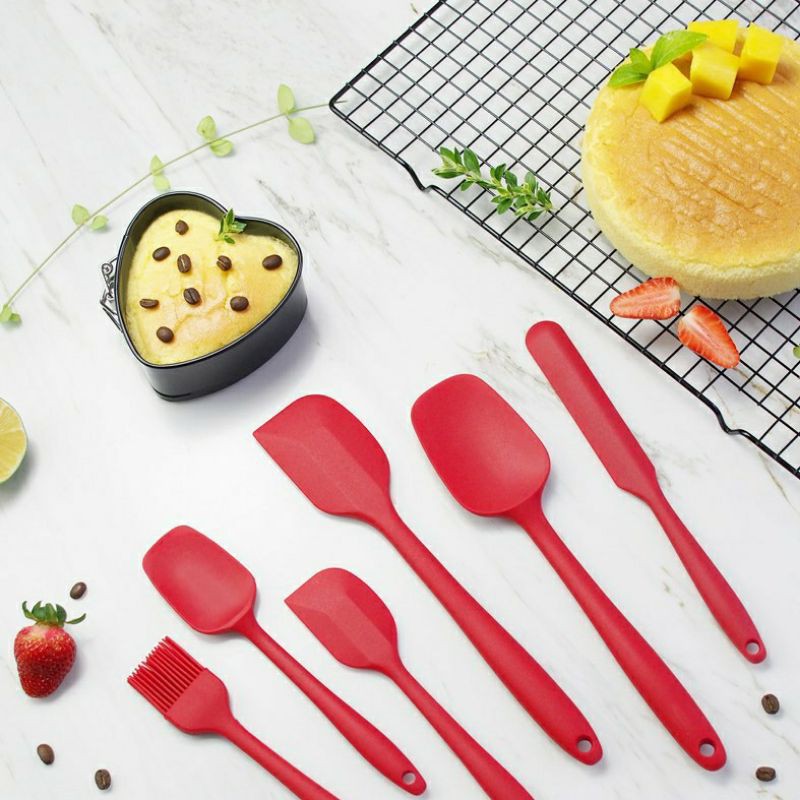 Spatula Set Sutil Alat Masak Silicone Food Grade 1Set isi 6 Pcs