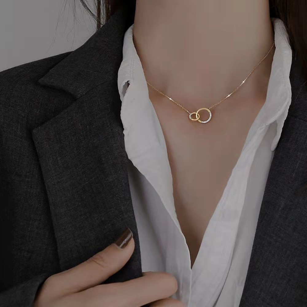 Kalung Rantai Choker Berlian Model Hollow Double ring Gaya Korea Untuk Wanita