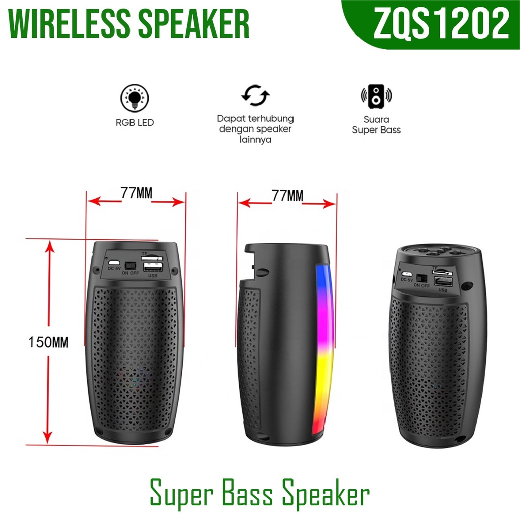 ERRLY ZQS1202 Speaker Bluetooth LED RGB Wireless Portable TG157 / TG-157