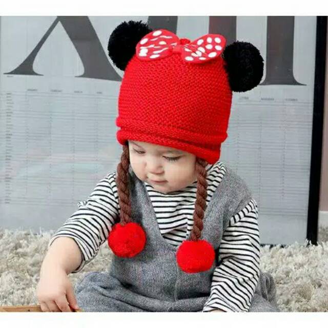 Topi kupluk kepang rambut palsu topi bayi kupluk bayi rmbut