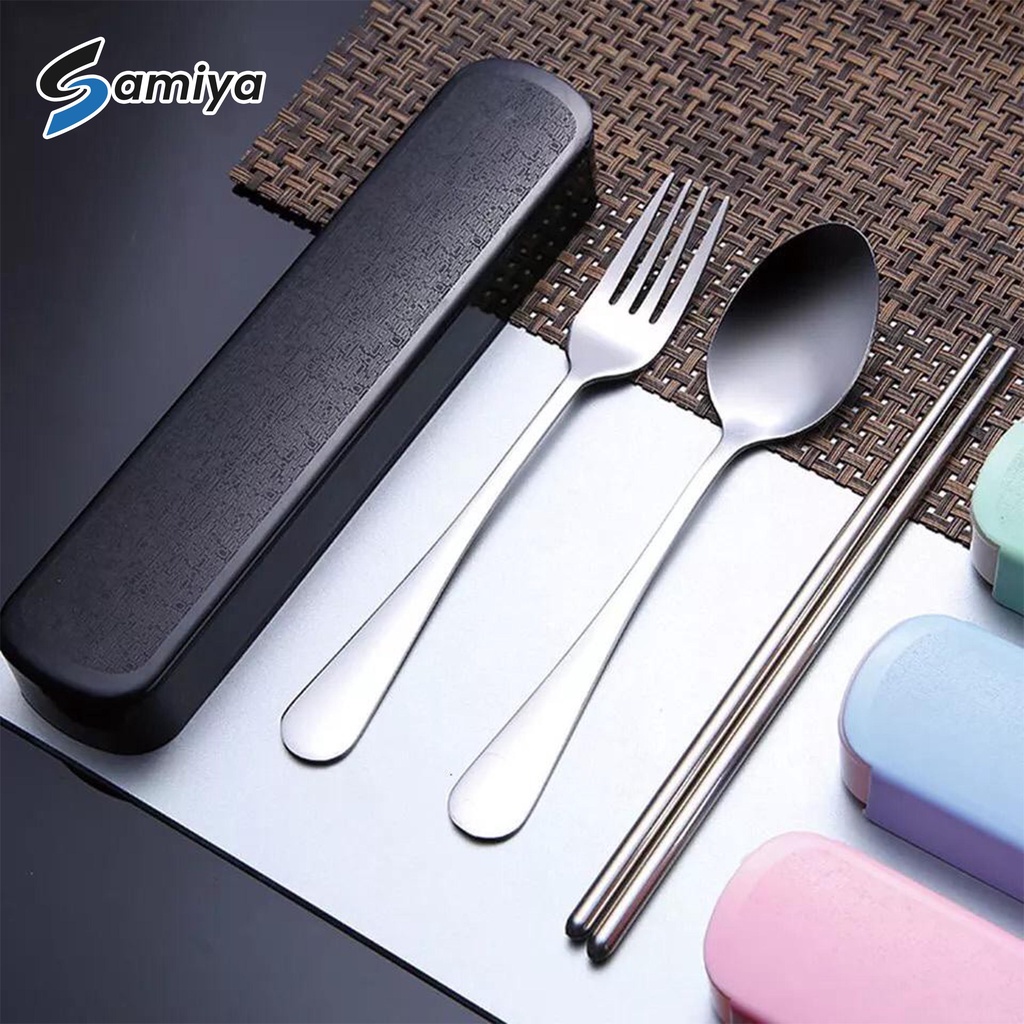 Sendok garpu sumpit portable travel (TERIMA CUSTOM NAMA dan LOGO ) / sendok garpu sumpit stainless set / cutlery set