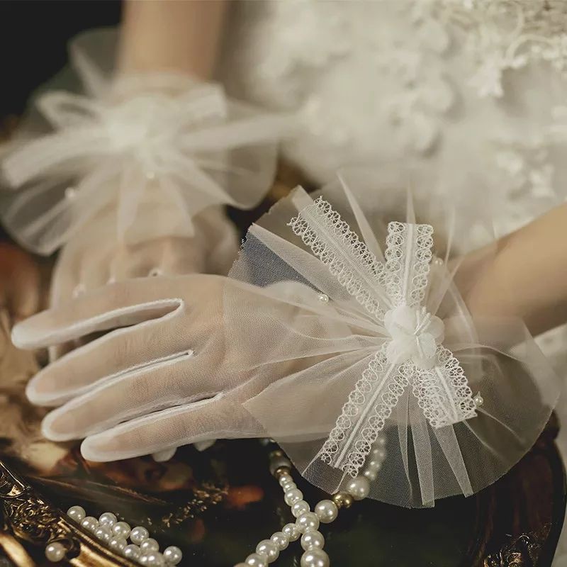 Lace short mesh wedding gloves sarung tangan renda pengantin