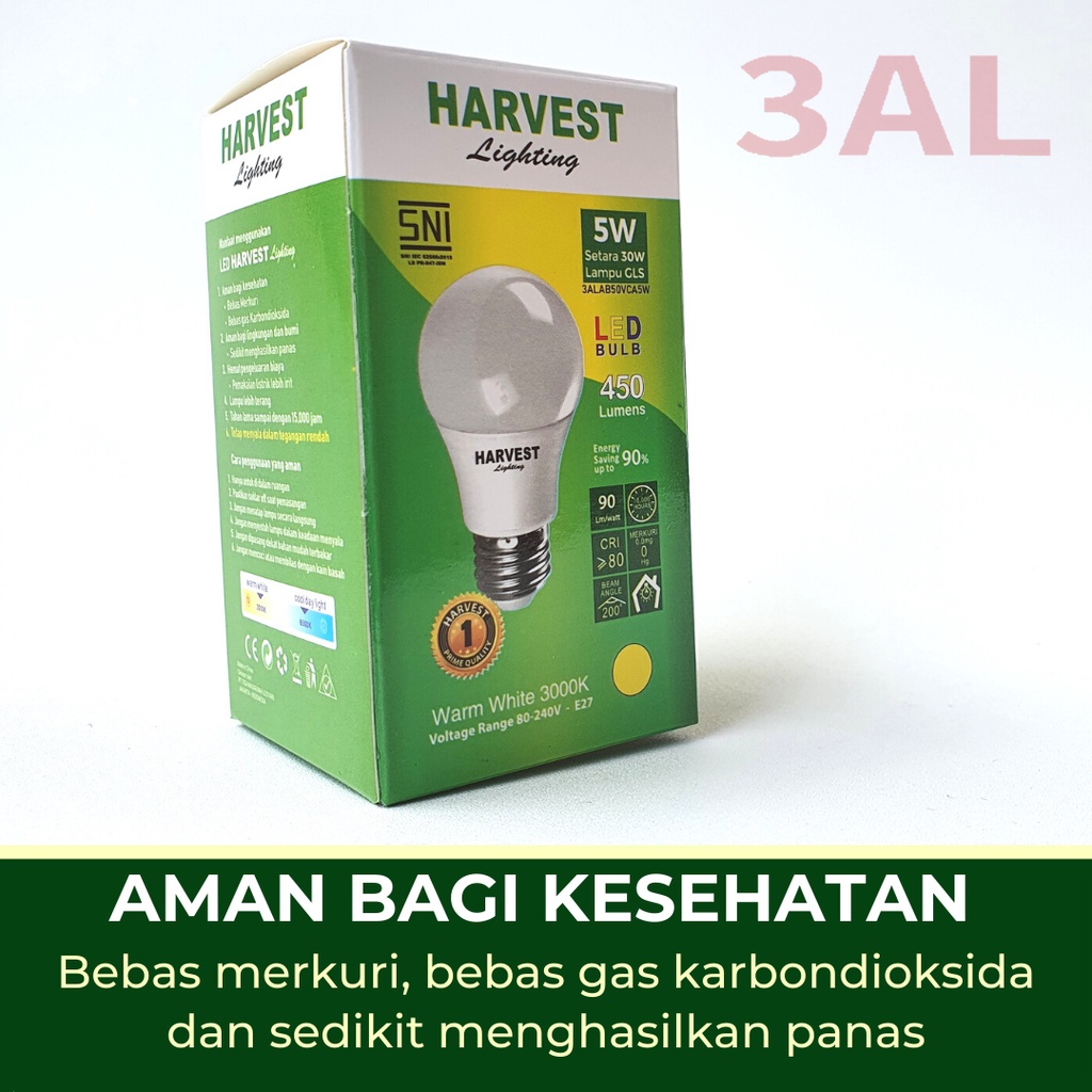 5W - Paket Isi 9 - HARVEST LIGHTING Lampu Bohlam LED A Bulb  5 Watt Lampu Hemat Energi Original Bersertifikasi SNI dan Bergaransi