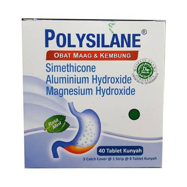 POLYSILANE BOX ISI 40 Tablet Kunyah - Obat Sakit Maag Nyeri Perut Asam Lambung