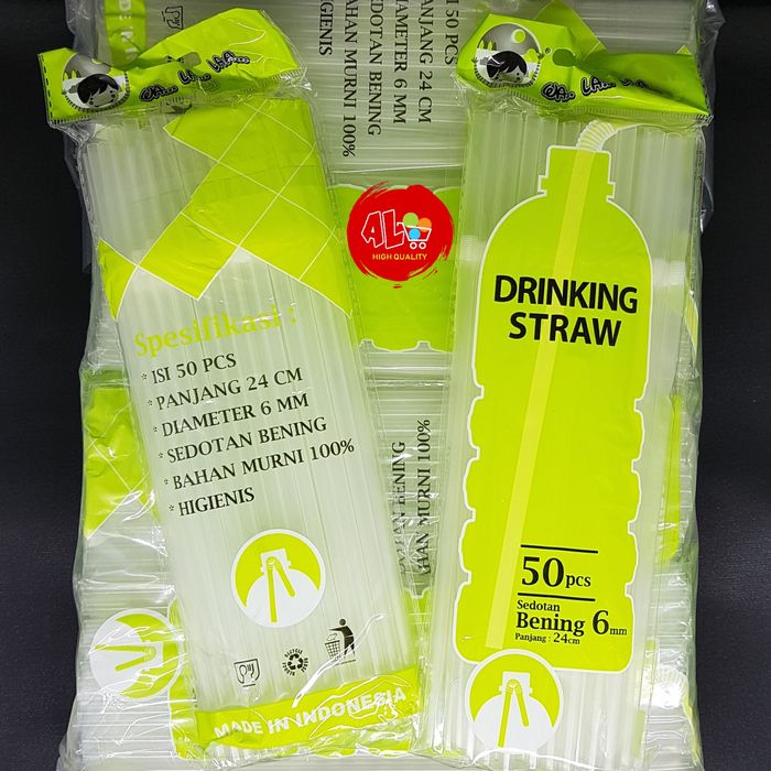 s77Tbd Sedotan Plastik Bening Bengkok Isi @50 Pcs Panjang 24Cm Bahan Murni Dbygs4
