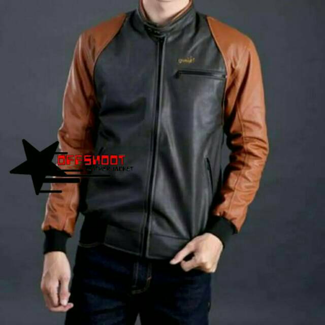 Jaket pria semi kulit black brown BOMBER BARU