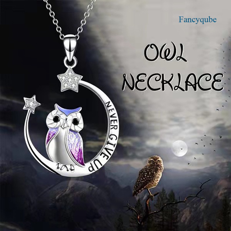 Fancyqube Kalung Sterling Silver 925 Dengan Liontin Bulan Bintang Burung Hantu Aksen Kristal Biru Untuk Wanita