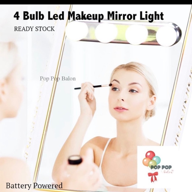 4 Bulbs Vanity Led Makeup Mirror Light Portable Ready Stock Shopee Indonesia