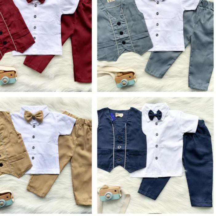 ♥ Baju Pesta MARVEL Set Kemeja Rompi Tuxedo Polos Celana Panjang Anak Cowo/LAKI-LAKI SIZE 1-7 TAHUN