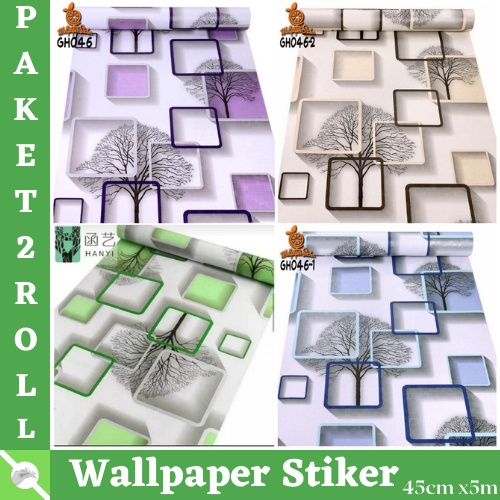 COD - PROMO TERMURAH PAKET Wallpaper 2ROLL Stiker Dinding Motif Dan Karakter Premium Quality MOTIF KOTAK 3D MODERN ( BUY 1 GET 1 FREE )