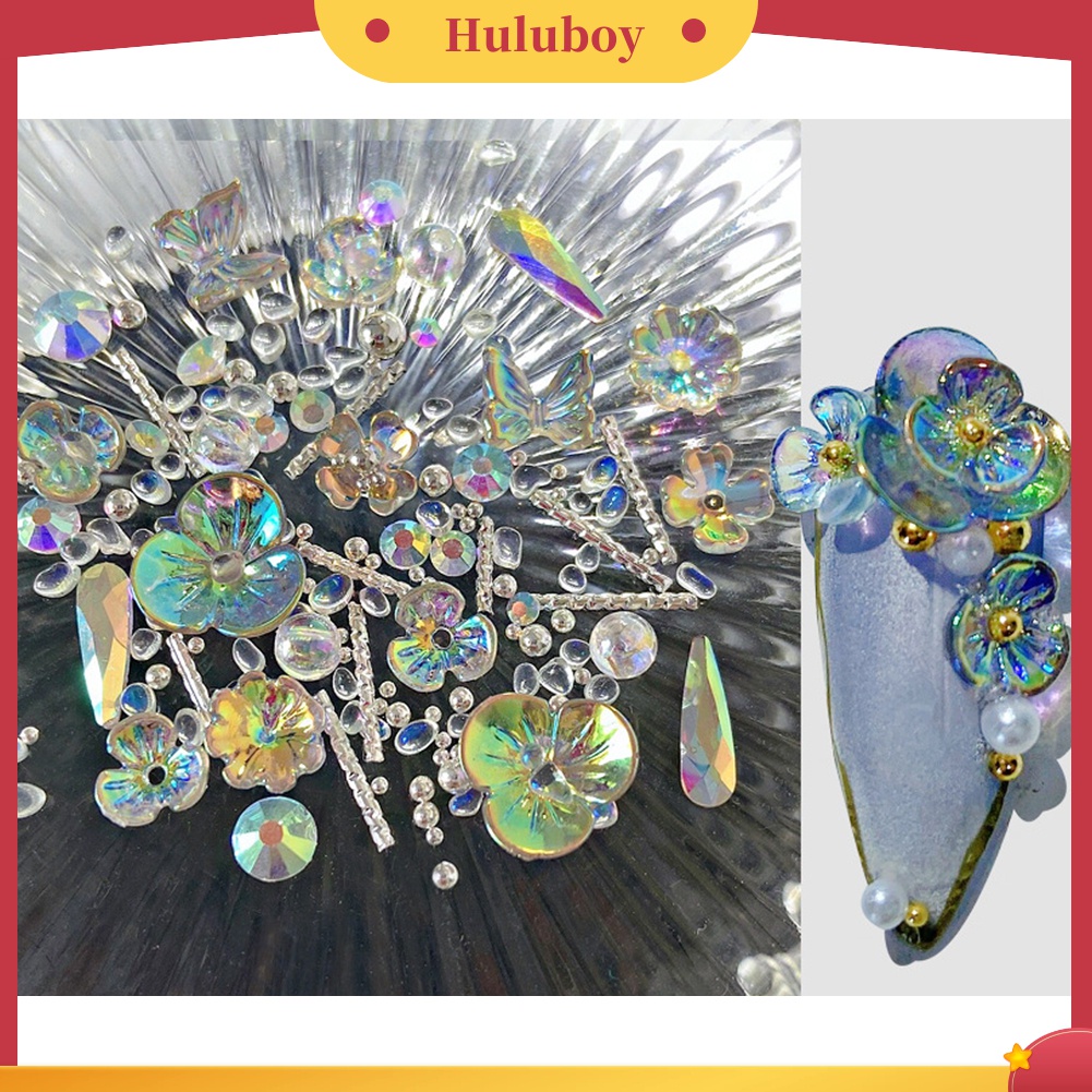 Huluboy Huluboy♡ Ornamen Kupu-Kupu Bunga Kristal Imitasi Holografik Untuk Dekorasi Manicure Nail Art Butterfly