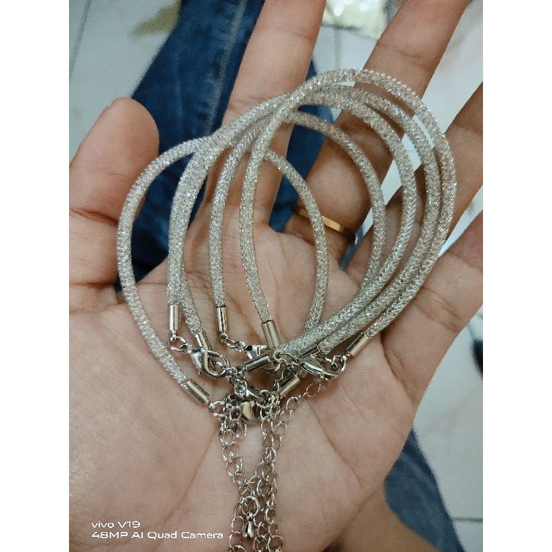 gelang kawat tali pandora gliter/kawat kristal sudah free stopper 2bj