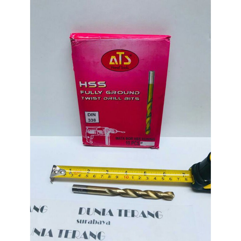 Mata Bor Besi ATS 10mm Kuning - HSS TiN Coated Fully Ground Twist Drill Bits 10 mm